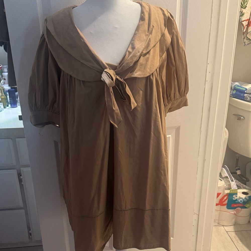 Anthropologie Tan Dress with Bow Detail